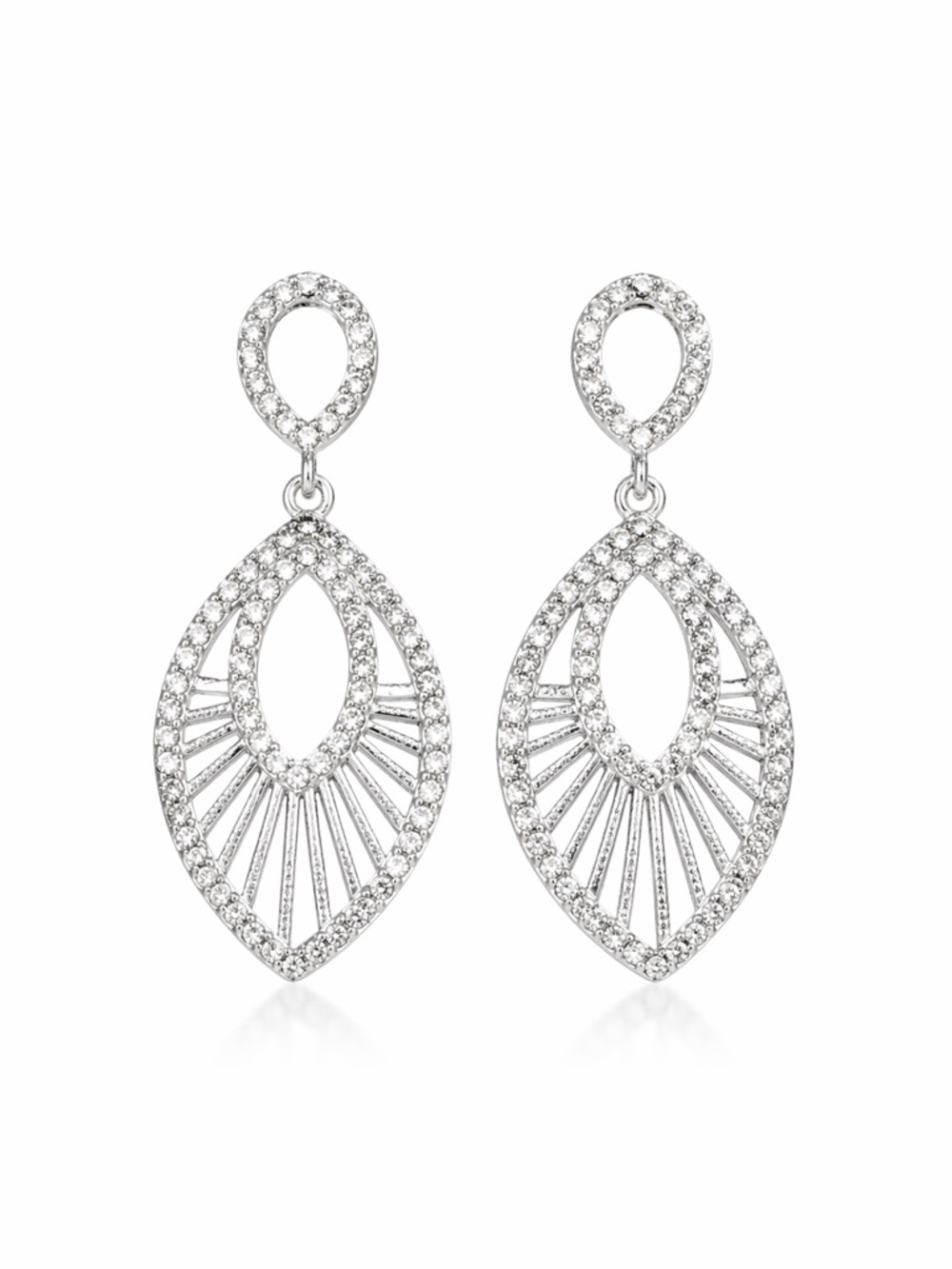 Silver Zirconia Openwork Teardrop Dangle Earrings NEW